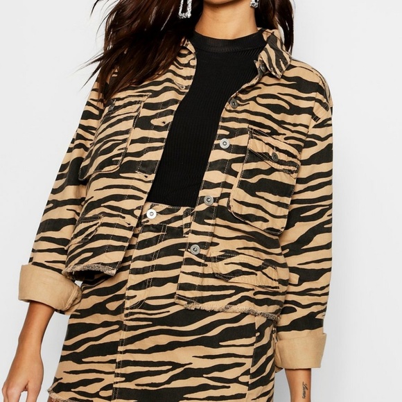 Boohoo Jackets & Blazers - [boohoo] Tiger Print Cropped Utility Jacket
